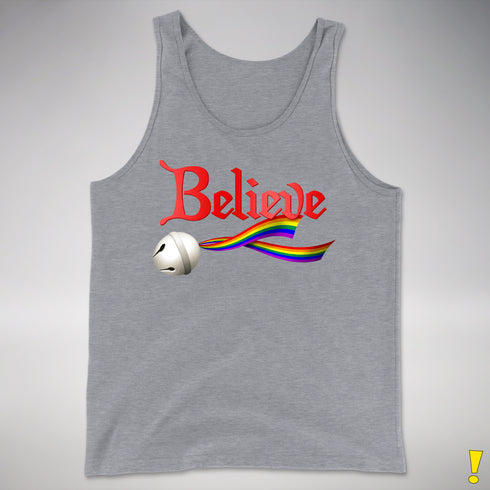 Believe LGBTQ Rainbow Pride Jingle Bell Premium Tank Top - Grey Heather